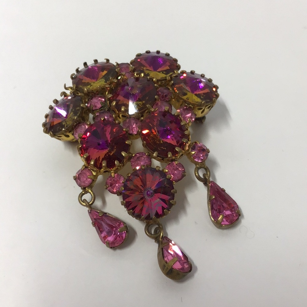 Elegant dazzling Pinks Gold gems Brooch Marked Made in Austria Heirloom antique